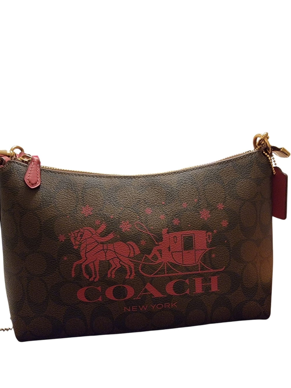Coach Clara Brown Signature Canvas Crossbody with Red Logo Print